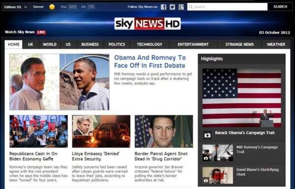 Sky News launches U.S homepage ahead of Presidential Election