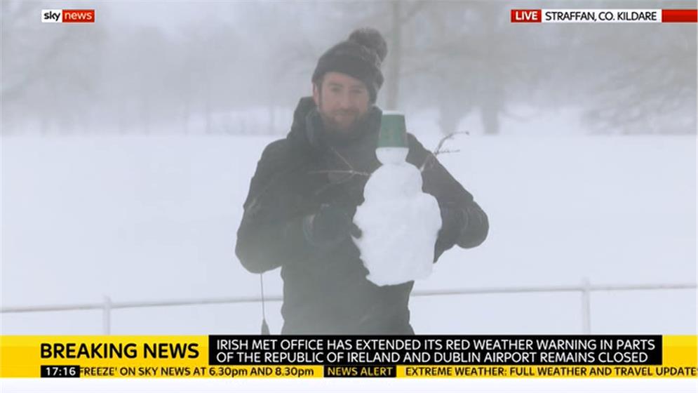 Darren McCaffrey accepts snowman building challenge