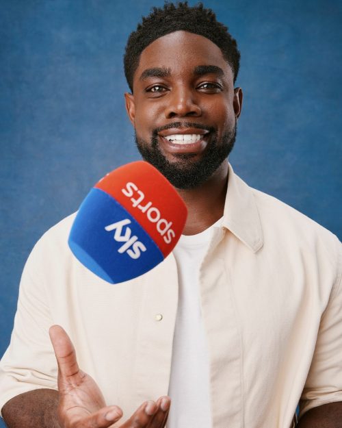 Photo shared by Sky Sports on August 16, 2024 tagging @micahrichards. May be an image of 1 person, playing tennis, racket, sports equipment and text.